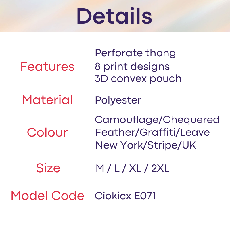 Men's Thong: Polyester Printed Thong with Perforated Air Holes (E071)