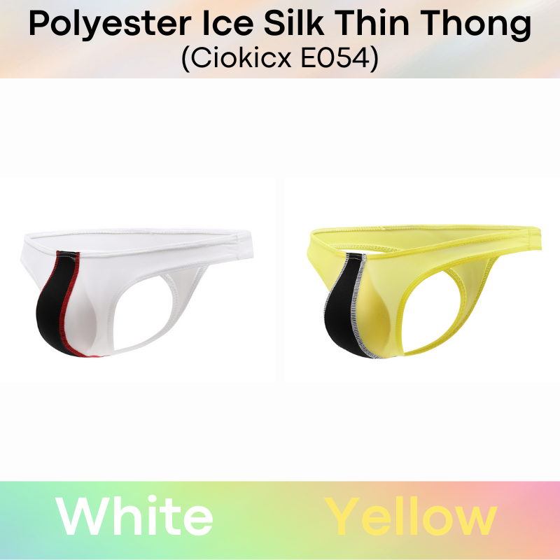 Men's Thong: Polyester Ice Silk Low Waist Thong with Dual Color Vertical Strip (E054)