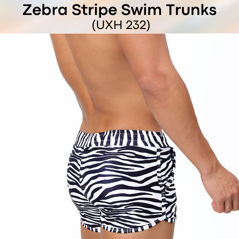 Men's Swimwear: Polyester Zebra Stripe Swimming Boxer Trunks (UXH232)
