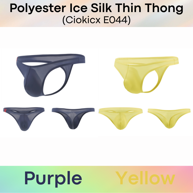 Men's Thong: Polyester Ice Silk Low Waist Thong with 2 Bar Side Stripe (E044)