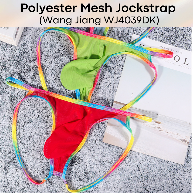 Men's Jockstrap: Polyester Mesh Jockstrap with Rainbow String Band (WJ4039DK)
