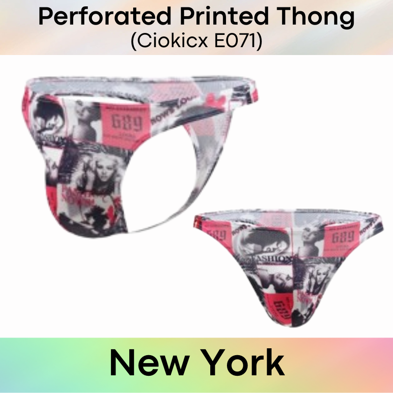 Men's Thong: Polyester Printed Thong with Perforated Air Holes (E071)