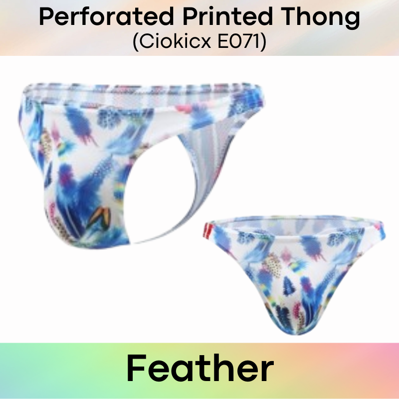 Men's Thong: Polyester Printed Thong with Perforated Air Holes (E071)