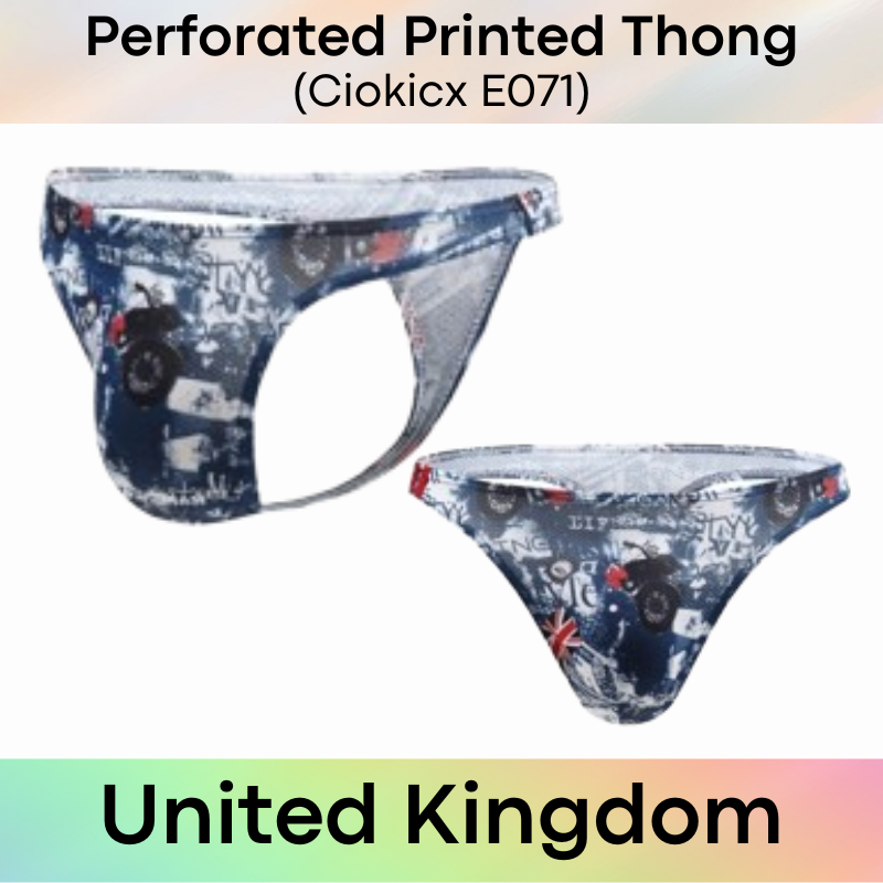 Men's Thong: Polyester Printed Thong with Perforated Air Holes (E071)