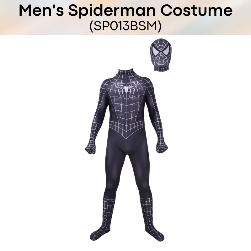 Men's Costume: Black Spiderman Costume (Bodysuit + Mask) (SP013BSM)