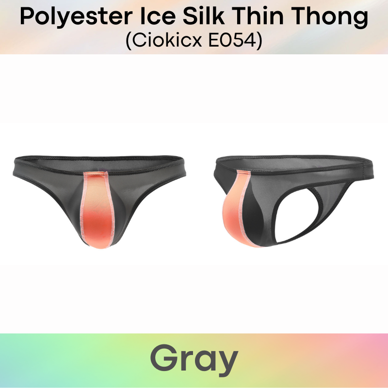 Men's Thong: Polyester Ice Silk Low Waist Thong with Dual Color Vertical Strip (E054)
