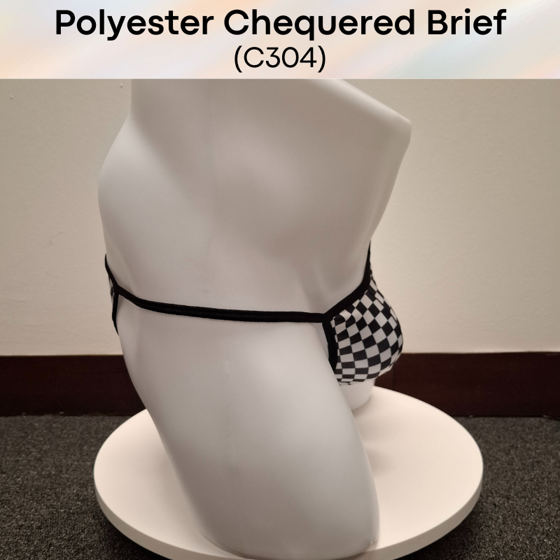 Men's Brief: Polyester Black & White Chequered Half Brief (C304)