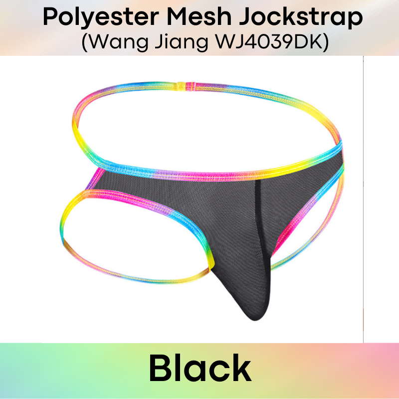 Men's Jockstrap: Polyester Mesh Jockstrap with Rainbow String Band (WJ4039DK)