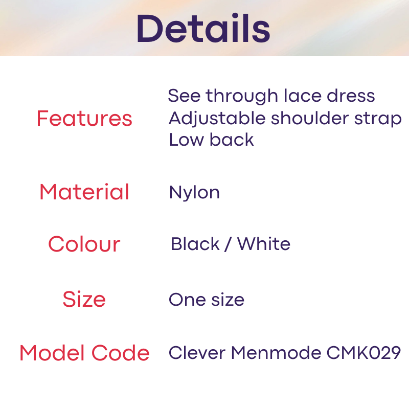 Unisex : Nylon Lace See Through Low Back Adjustable Shoulder Strap Home/Bed Dress (CMK029)