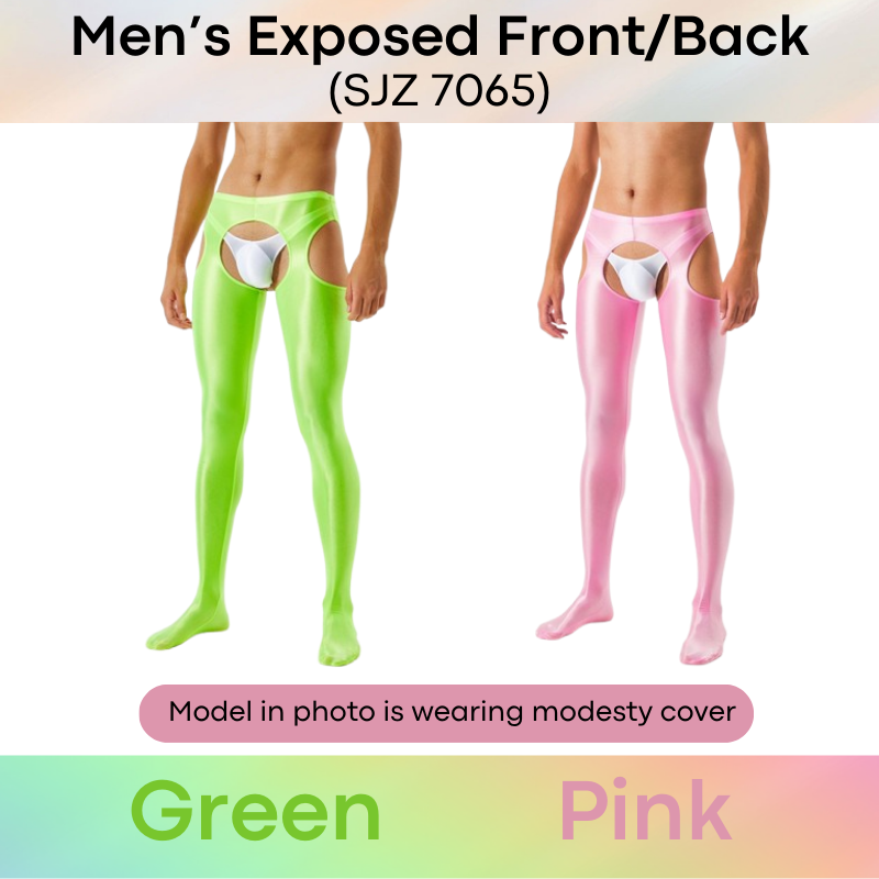Men's Tights : Smooth and Shiny Semi Translucent, Open Front.Back Lower Body Jumpsuit (SJZ 7065)