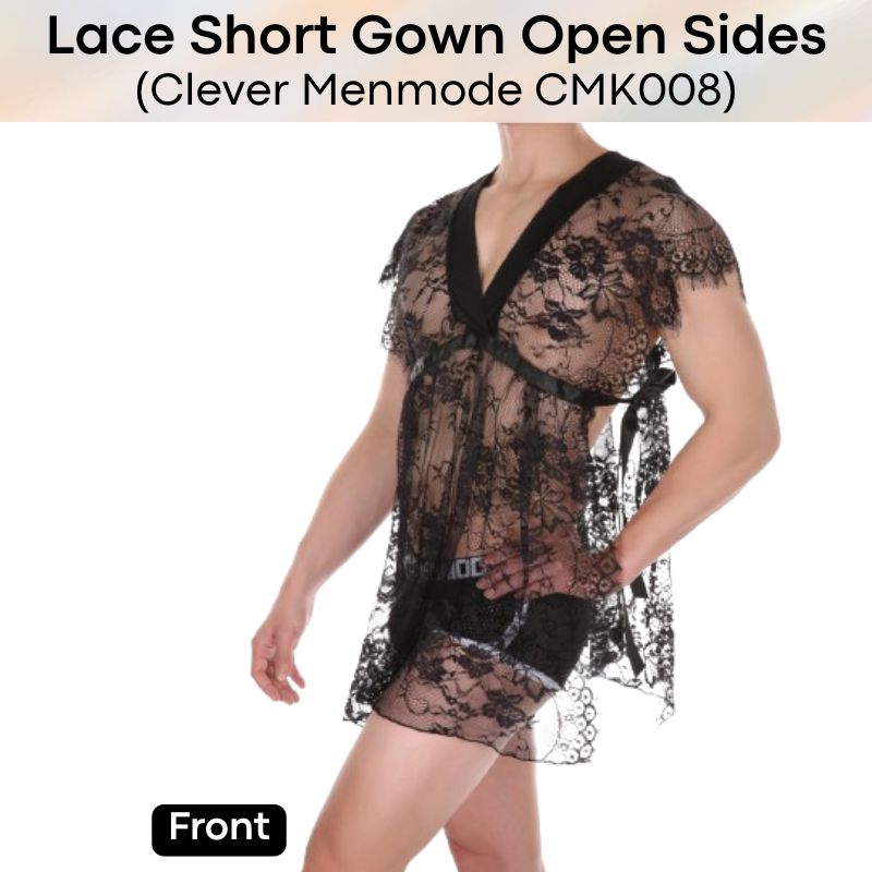 Men's Lifestyle: Nylon Floral Lace Night Gown with Side Flap (CMK008)