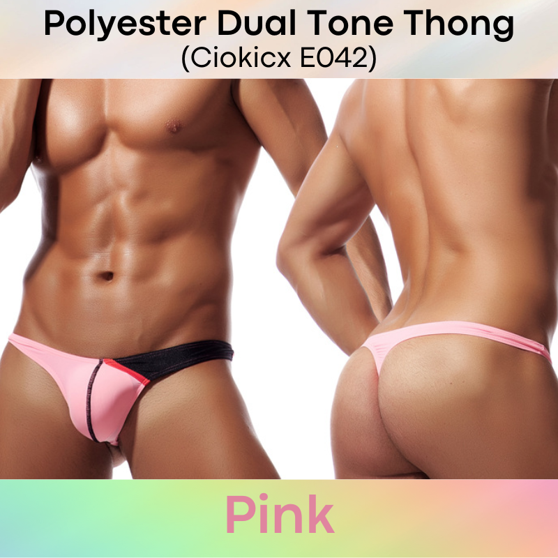 Men's Thong: Polyester Ice Silk Dual-Color Tone Low Waist Thong (E042)
