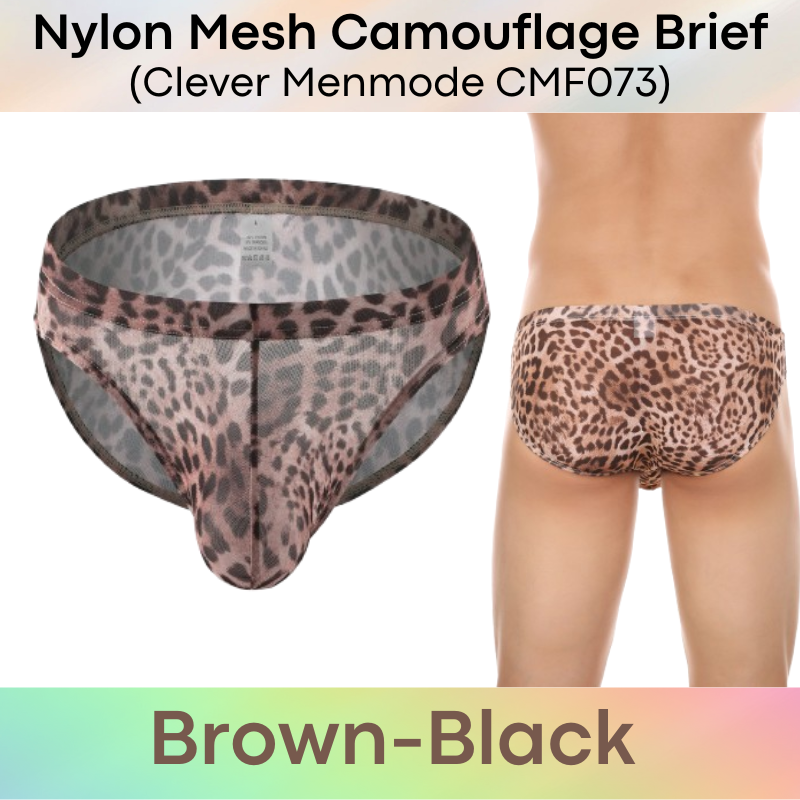 Men's Brief: Nylon Mesh Camouflage Print Brief Underwear (CMF073)