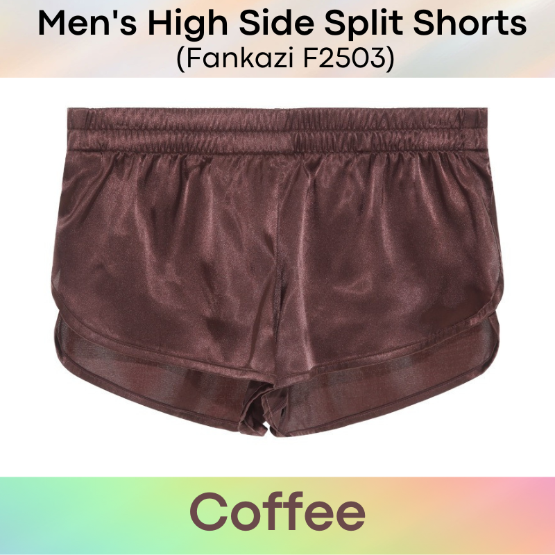 Men's Shorts : High Split Silky Shorts with Inner Jockstrap (Fankazi F2503)