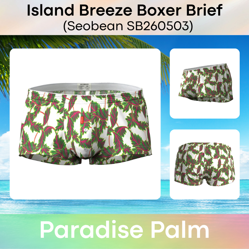 Men's Boxer: Cotton Island Breeze Print Boxer Brief Trunks Shorts-Underwear (SB260503)