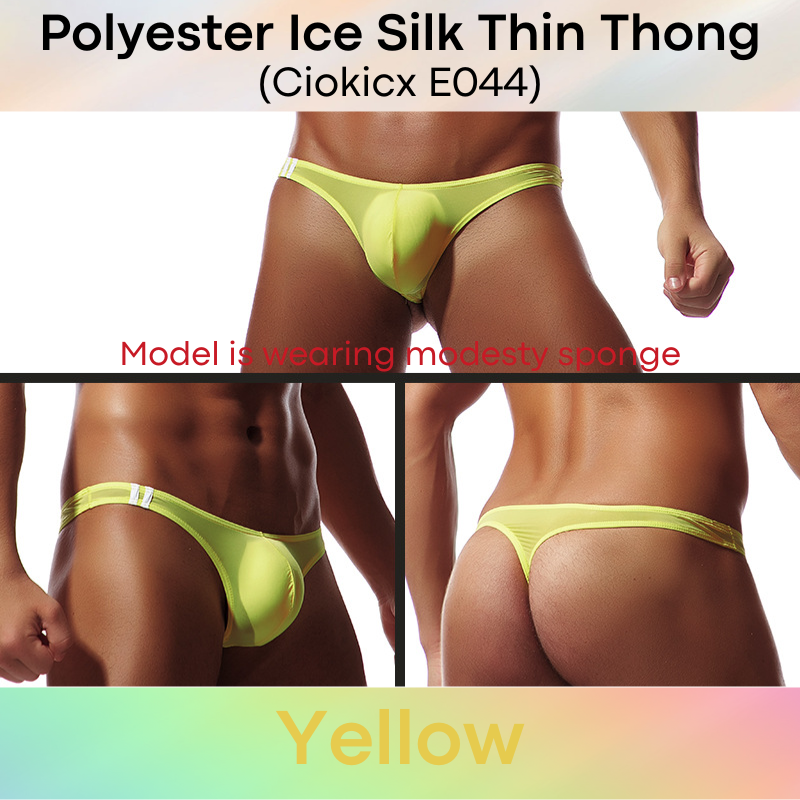 Men's Thong: Polyester Ice Silk Low Waist Thong with 2 Bar Side Stripe (E044)