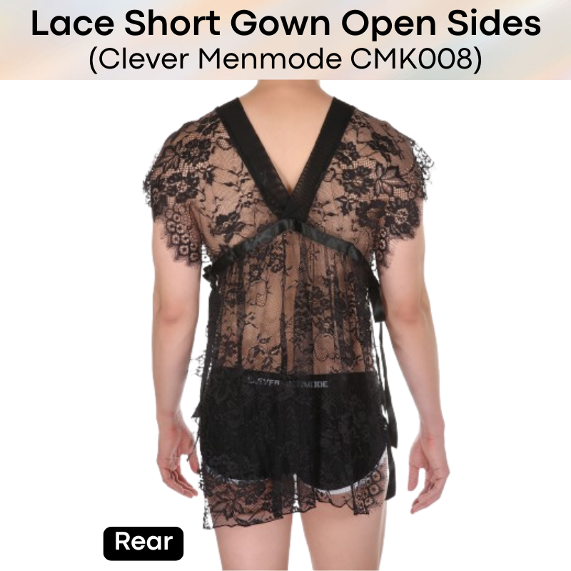 Men's Lifestyle: Nylon Floral Lace Night Gown with Side Flap (CMK008)