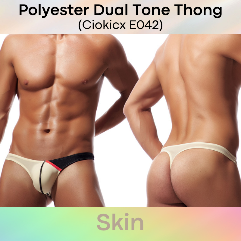 Men's Thong: Polyester Ice Silk Dual-Color Tone Low Waist Thong (E042)