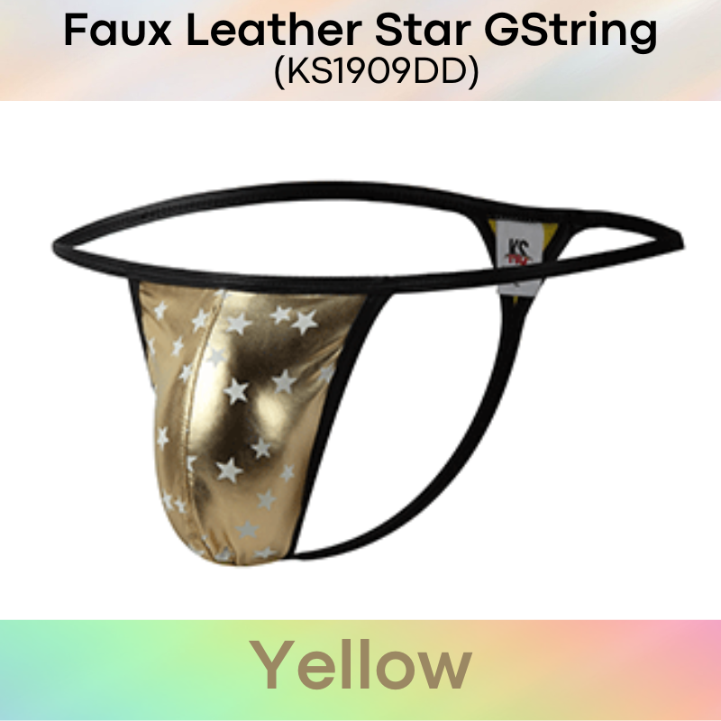 Men's GString: Polyester Faux Leather Star Print Design GString Underwear (KS1909DD)