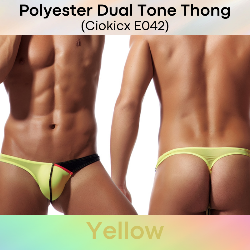Men's Thong: Polyester Ice Silk Dual-Color Tone Low Waist Thong (E042)