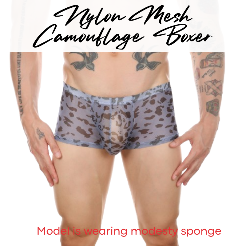 Men's Boxer: Nylon Mesh Camouflage Print Boxer Underwear (CMF192)