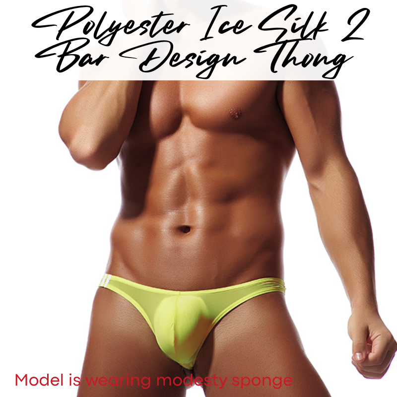 Men's Thong: Polyester Ice Silk Low Waist Thong with 2 Bar Side Stripe (E044)