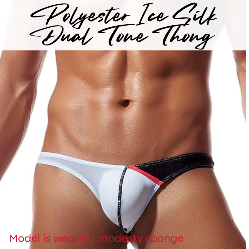 Men's Thong: Polyester Ice Silk Dual-Color Tone Low Waist Thong (E042)