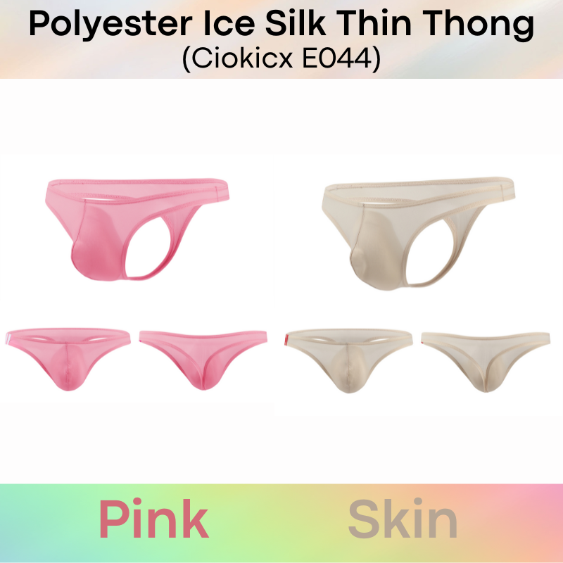 Men's Thong: Polyester Ice Silk Low Waist Thong with 2 Bar Side Stripe (E044)