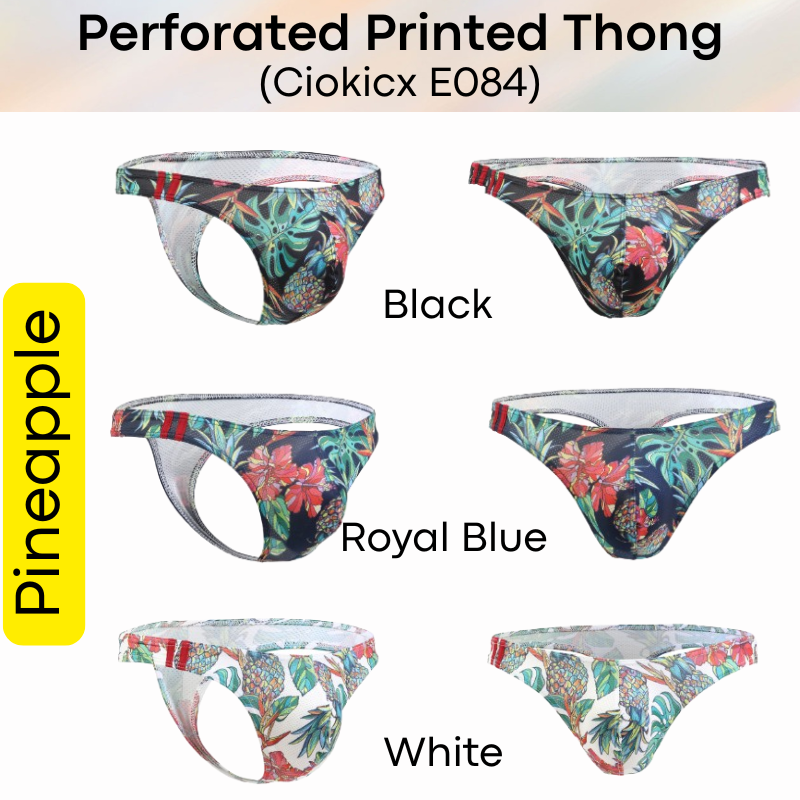 Men's Thong: Polyester Printed Thong with Perforated Air Holes (E084)