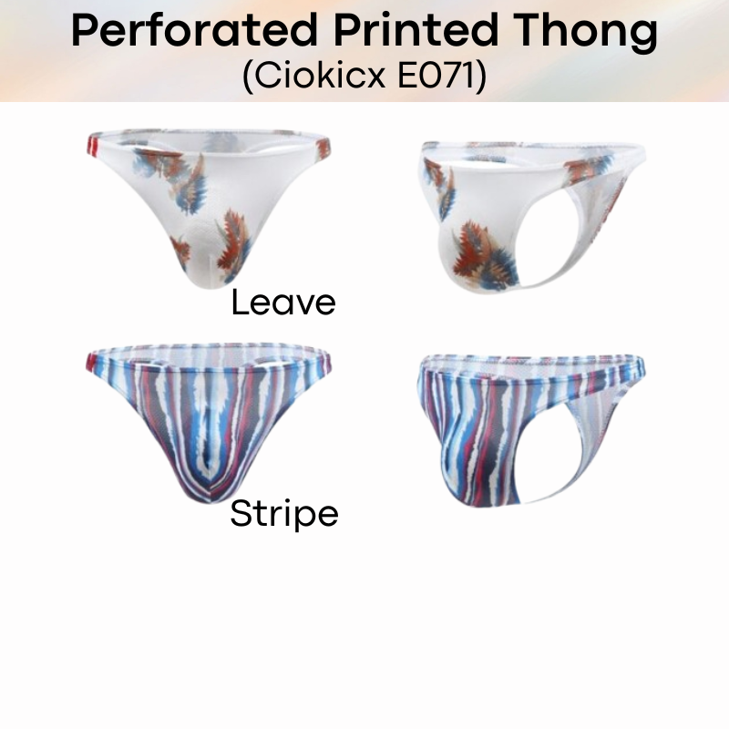 Men's Thong: Polyester Printed Thong with Perforated Air Holes (E071)