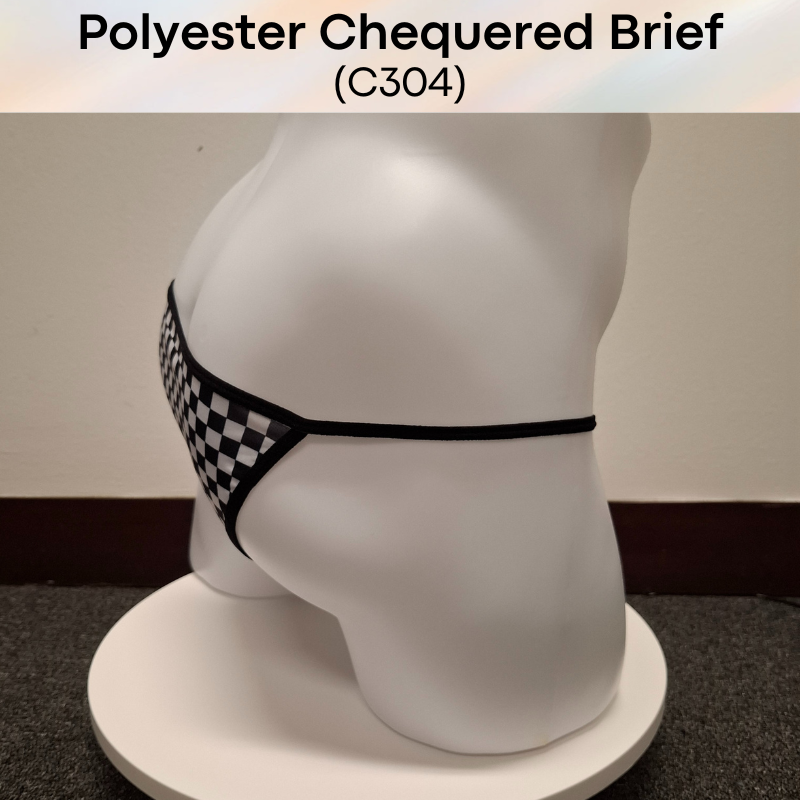 Men's Brief: Polyester Black & White Chequered Half Brief (C304)