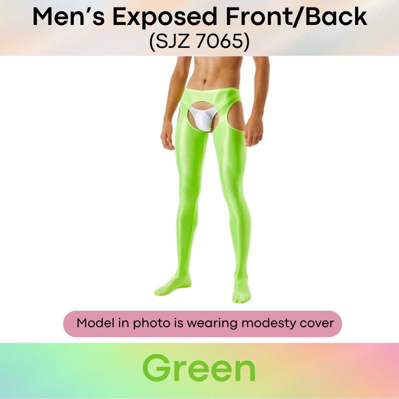 Men's Tights : Smooth and Shiny Semi Translucent, Open Front.Back Lower Body Jumpsuit (SJZ 7065)