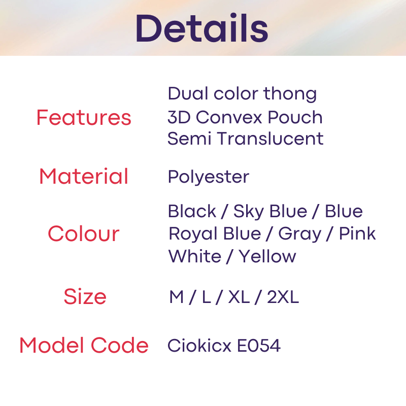 Men's Thong: Polyester Ice Silk Low Waist Thong with Dual Color Vertical Strip (E054)