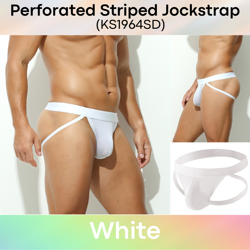 Men's Jockstrap: Polyester Tiny Perforated Striped Jockstrap Underwear (KS1964SD)