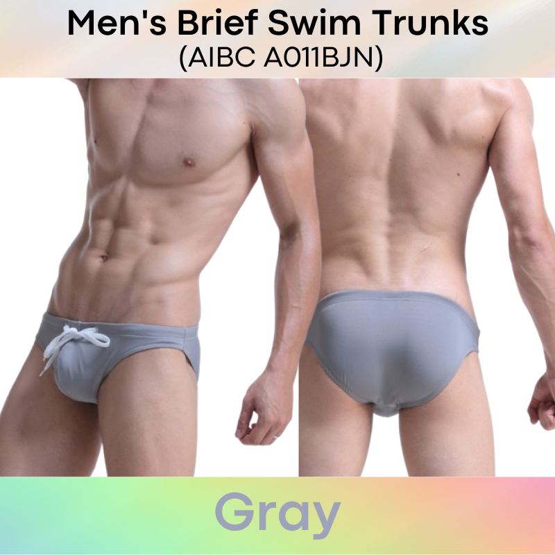 Men's Swimwear: Polyester Plain Swimming Brief Trunks with Drawstring (A011BJN)