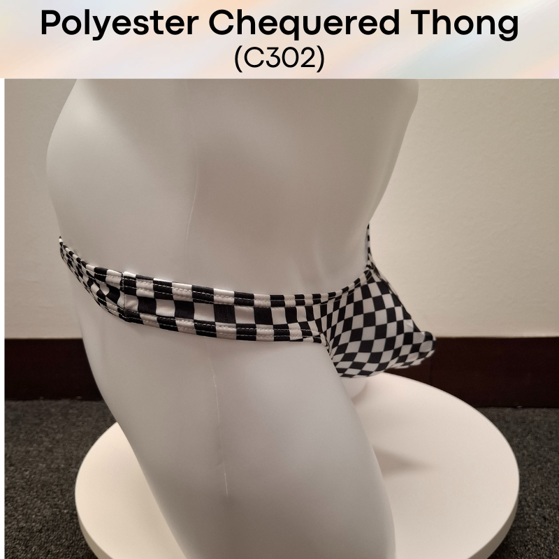 Men's Thong: Polyester Black & White Chequered Thong with 3D Pouch (C302)