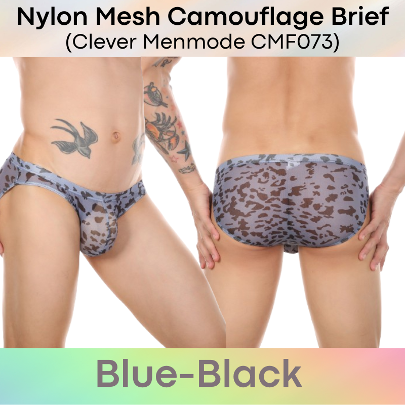 Men's Brief: Nylon Mesh Camouflage Print Brief Underwear (CMF073)