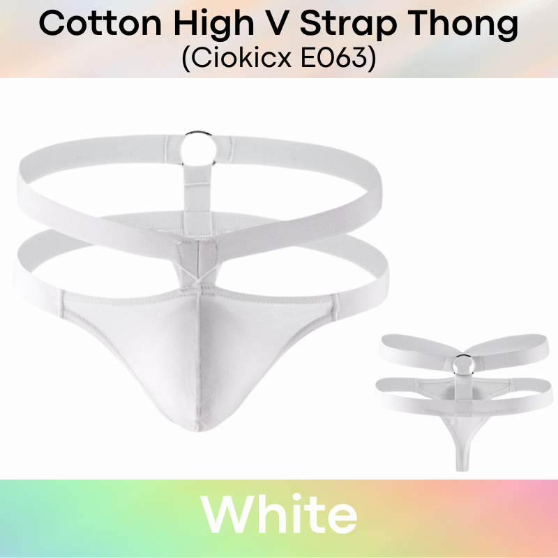 Men's Thong: Cotton High V Hip Strap and Waist Strap Thong Underwear (E603)