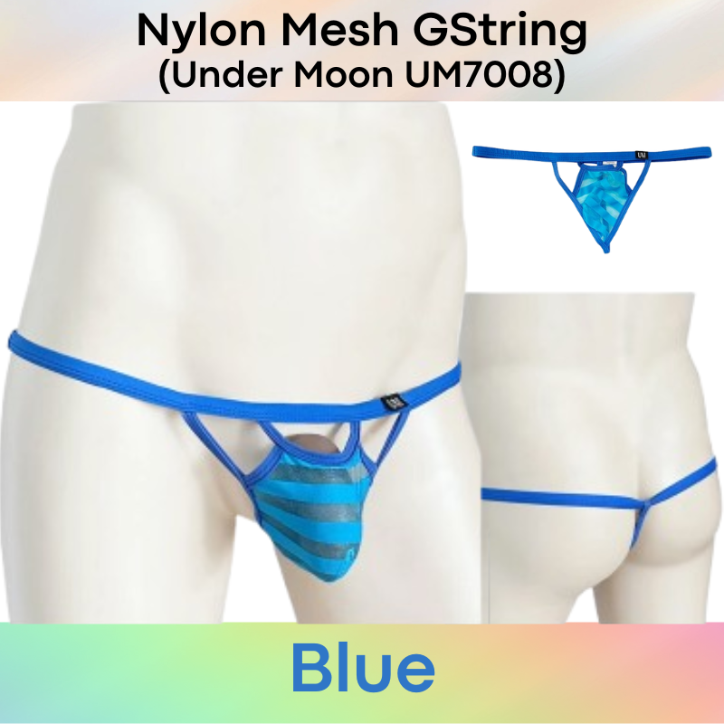 Men's GString: Striped Mesh Pouch GString Underwear (UM7008)