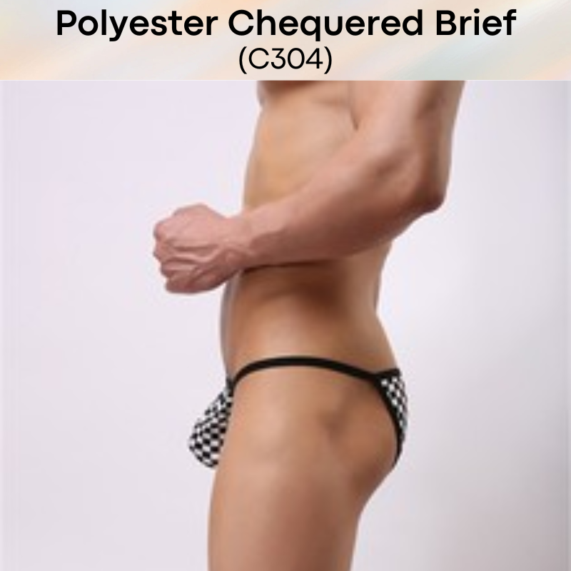 Men's Brief: Polyester Black & White Chequered Half Brief (C304)
