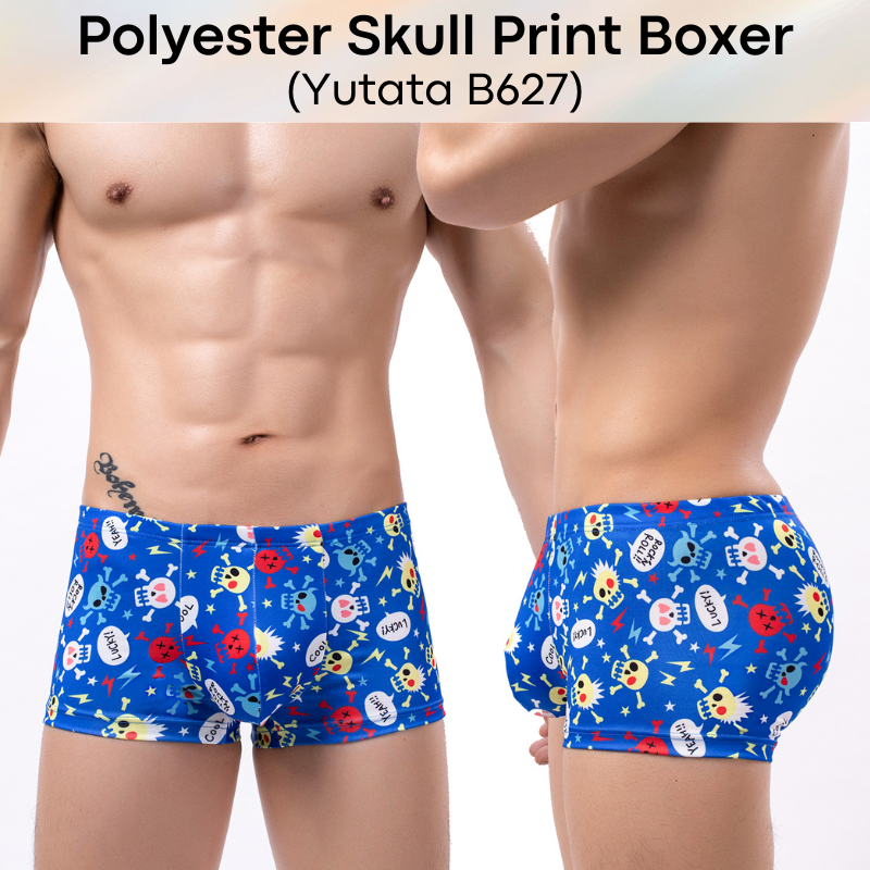 Men's Boxer: Polyester Cartoon Skull Print Boxer Brief Underwear (B627)