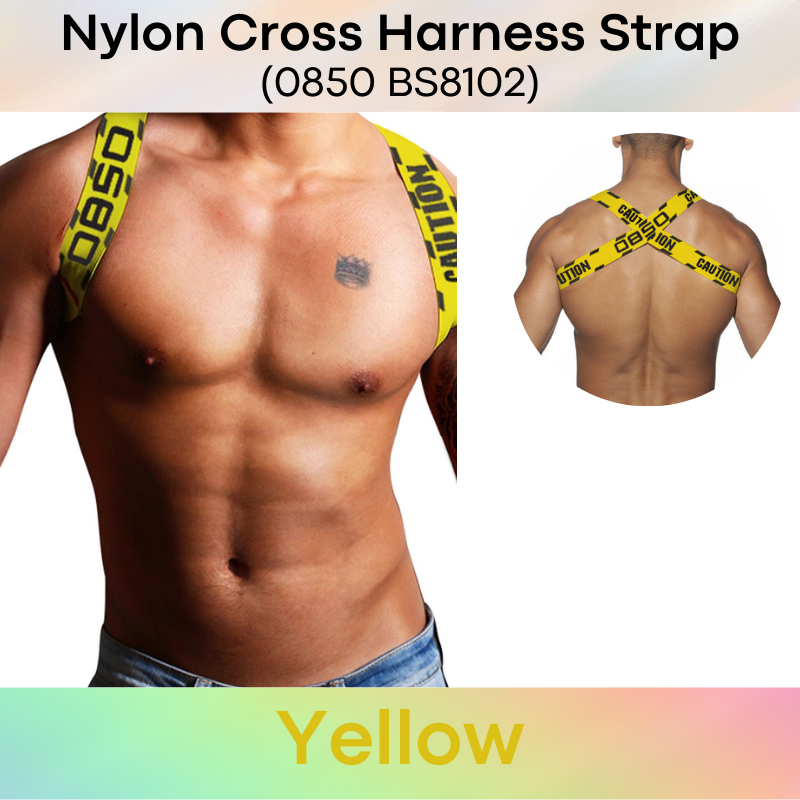 Men's Strap: Nylon Spandex Harness Back Cross Strap with Embroidered Logo/Text "0850 Caution" (BS8102)