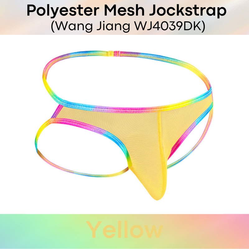 Men's Jockstrap: Polyester Mesh Jockstrap with Rainbow String Band (WJ4039DK)