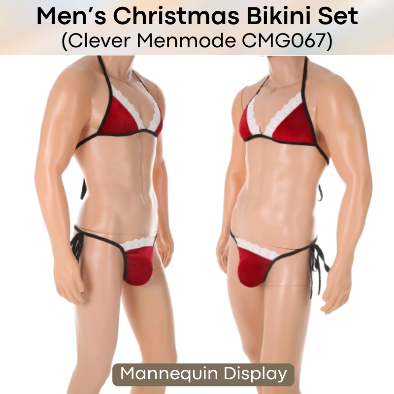 Men's GString: Polyester Christmas Bikini Top and GString Set (CMG067)