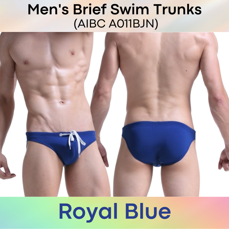 Men's Swimwear: Polyester Plain Swimming Brief Trunks with Drawstring (A011BJN)