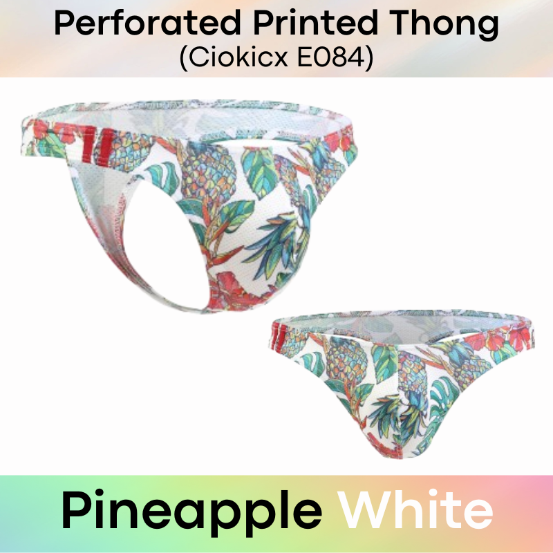 Men's Thong: Polyester Printed Thong with Perforated Air Holes (E084)