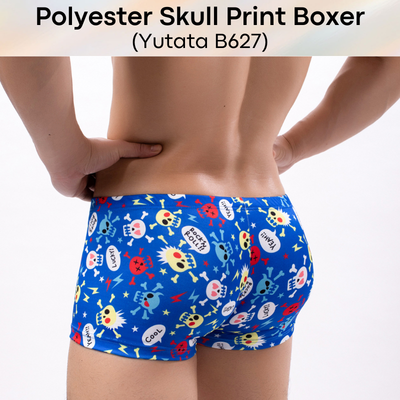 Men's Boxer: Polyester Cartoon Skull Print Boxer Brief Underwear (B627)