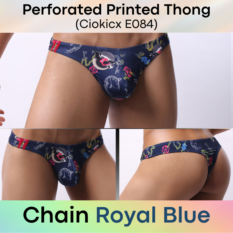 Men's Thong: Polyester Printed Thong with Perforated Air Holes (E084)