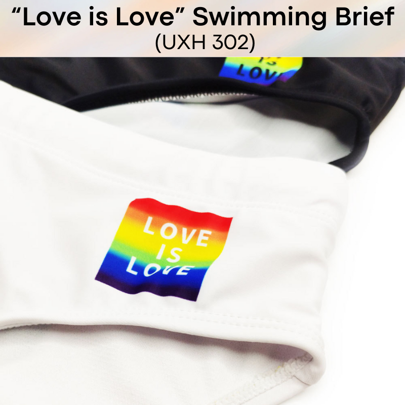 Men's Swimwear: Polyester "Love is Love" Print Swimming Brief Trunks (UXH302)