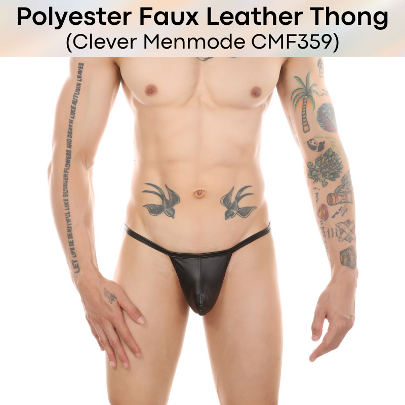 Men's Thong: Polyester Faux Leather Thong (CMF359)